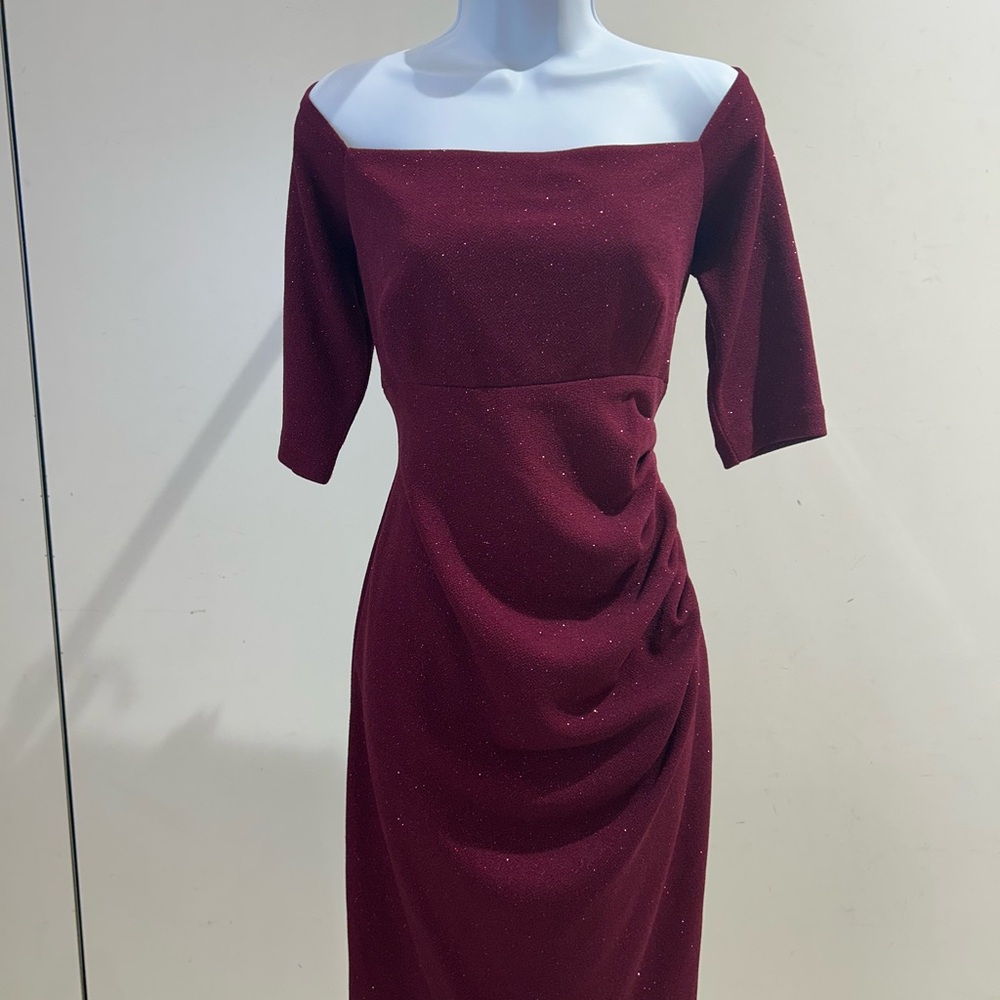 Eliza J Burgundy Off-Shoulder Sheath Dress